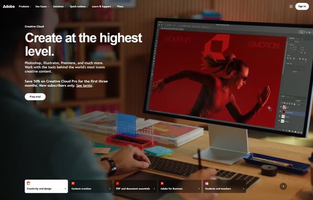The Adobe homepage