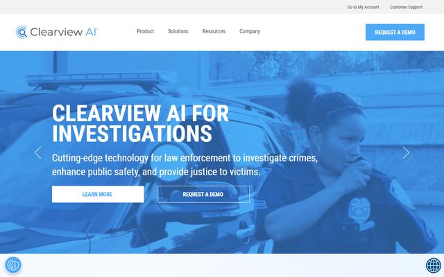 The Clearview AI homepage