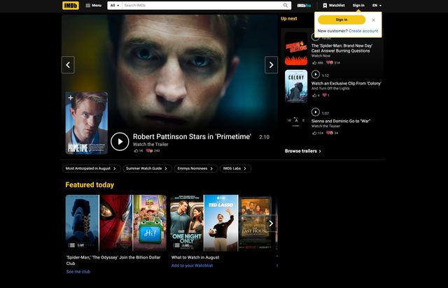 The IMDb homepage