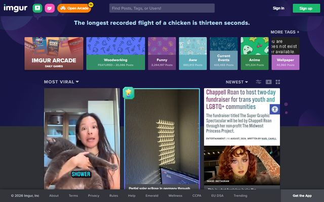 The Imgur homepage