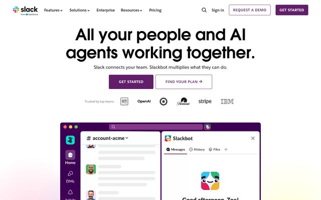 The Slack homepage
