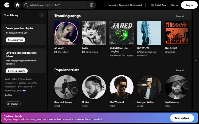 The Spotify homepage