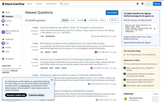 The Stack Overflow homepage