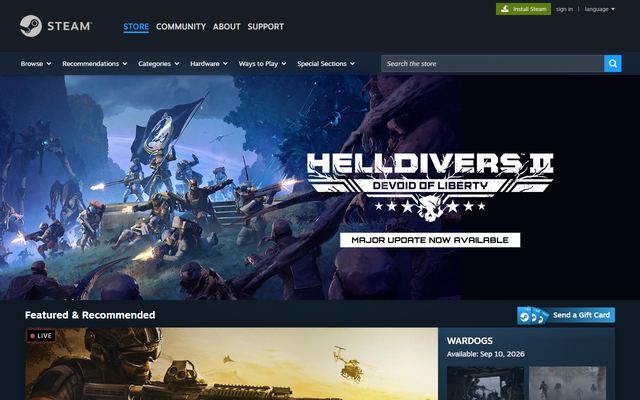 The Steam homepage