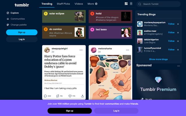 The Tumblr homepage