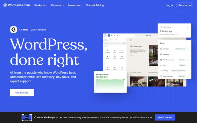 The WordPress.com homepage